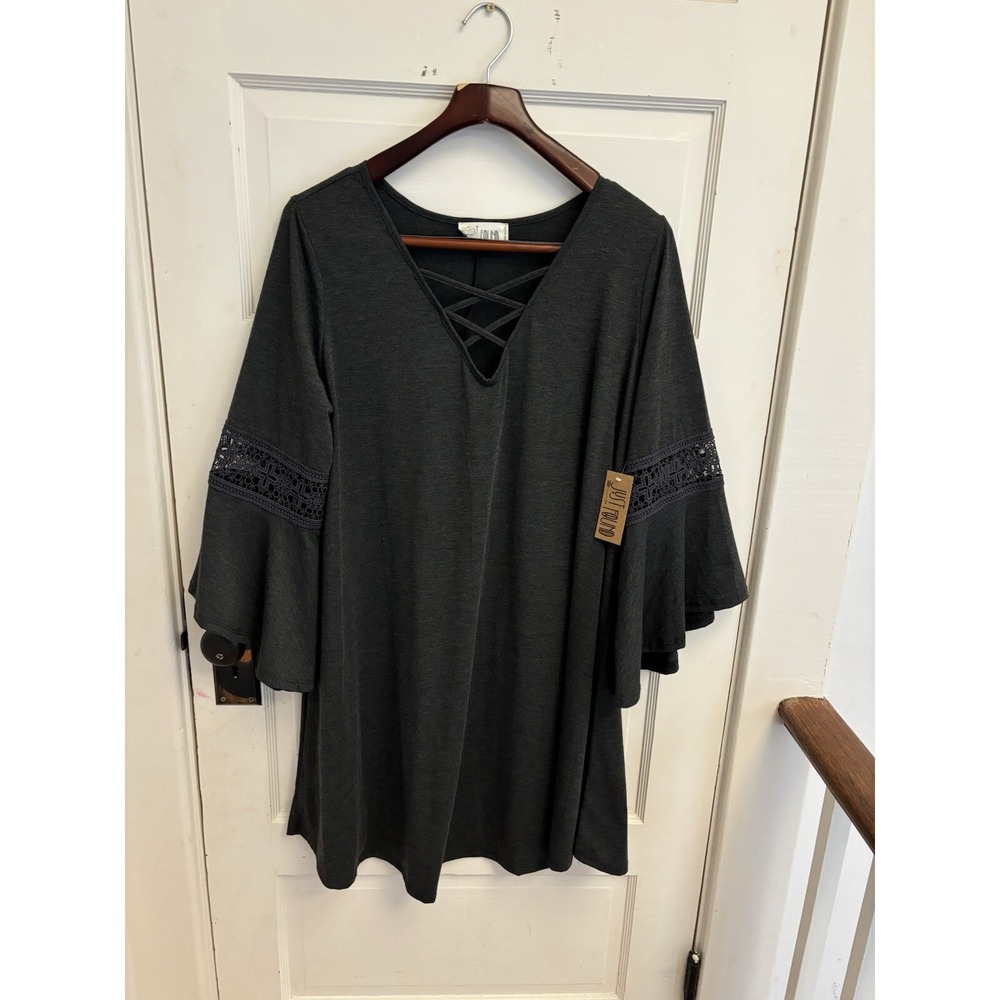 Just Found Grey Lace Cutout Dress VNeck Bell Sleeves‎ Rayon Blend Size 2X